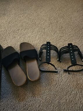 Onesole Black Slide Sandals with Strappy Black Ankle Accessories